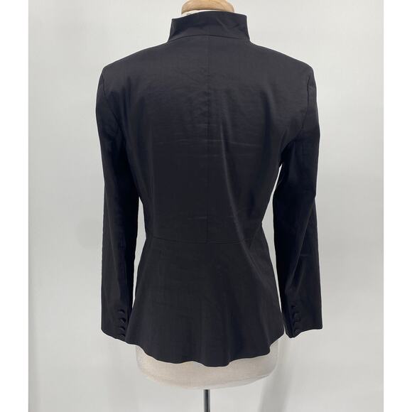 Eileen Fisher Blazer Dual Zipper Front High Collar Ramie Blend Black Womens M - Picture 7 of 11